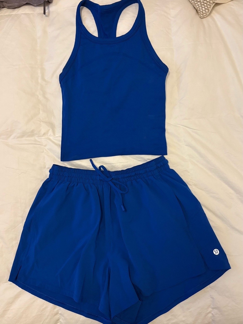 Lululemon Blue Racerback Tank + Hotty Hot Shorts Matching Set